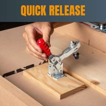 POWERTEC 2PK Toggle Clamp, 500 lbs Holding Capacity, 12130 Quick Release Vertical Clamps w/Antislip Rubber Pressure Tip for Woodworking Jigs and Fixtures, Welding, Drill Press, Crosscut Sled (20335)