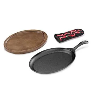 New Star Foodservice 1028614 Commerical Grade Cast Iron Fajita Set, Sizzling Skillet, Japanese Steak Plate