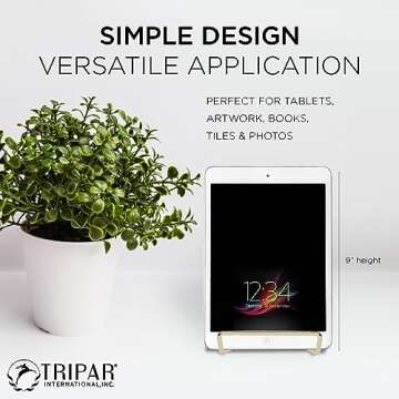 TRIPAR 6-Inch Metal Brass Plated Square Book Holder/Stand, Wire Mini Easel, Small Photo Stands for T...