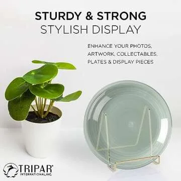 TRIPAR 6-Inch Metal Brass Plated Square Book Holder/Stand, Wire Mini Easel, Small Photo Stands for Table, Display for Picture Frames, Plaques & Plates