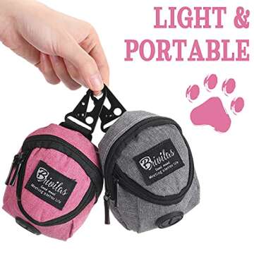 Talltalk 2-in-1 Dog Waste Carrier & Holder - Pet Poop Bag Dispenser with Zipper, Metal Button - Pink, Gray