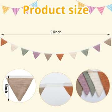 Oudain 15.5 ft Pennant Banner Flags, 2 Pcs Nursery Garland Triangle Bunting Flag Baby Banner for Nur...