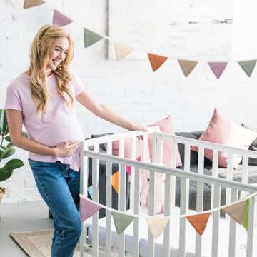 Oudain 15.5 ft Pennant Banner Flags, 2 Pcs Nursery Garland Triangle Bunting Flag Baby Banner for Nursery Decor Baby Birthday Boho Wedding Shower Party Event, Each 7.75 ft(Rich Color)