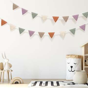 Oudain 15.5 ft Pennant Banner Flags, 2 Pcs Nursery Garland Triangle Bunting Flag Baby Banner for Nursery Decor Baby Birthday Boho Wedding Shower Party Event, Each 7.75 ft(Rich Color)