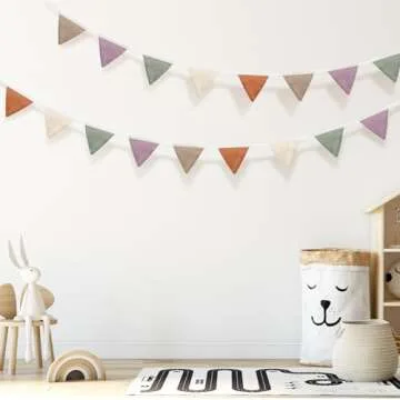 Oudain 15.5 ft Pennant Banner Flags, 2 Pcs Nursery Garland Triangle Bunting Flag Baby Banner for Nursery Decor Baby Birthday Boho Wedding Shower Party Event, Each 7.75 ft(Rich Color)