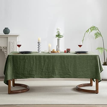 EVERLY 100% Pure Linen Rectangle Tablecloths 60x108Inches for Dining,Buffet Parties,Picnic,Events,Weddings and Restaurants,Decorative Halloween,Thanksgiving Machine Washable Tablecloths-Green