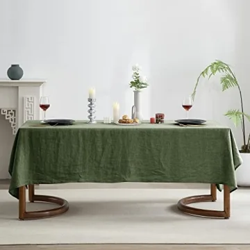 EVERLY 100% Pure Linen Rectangle Tablecloths 60x108Inches for Dining,Buffet Parties,Picnic,Events,Weddings and Restaurants,Decorative Halloween,Thanksgiving Machine Washable Tablecloths-Green