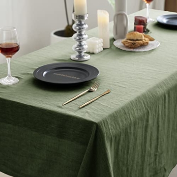 EVERLY 100% Pure Linen Rectangle Tablecloths 60x108Inches for Dining,Buffet Parties,Picnic,Events,Weddings and Restaurants,Decorative Halloween,Thanksgiving Machine Washable Tablecloths-Green