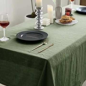 EVERLY 100% Pure Linen Rectangle Tablecloths 60x108Inches for Dining,Buffet Parties,Picnic,Events,Weddings and Restaurants,Decorative Halloween,Thanksgiving Machine Washable Tablecloths-Green