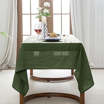 EVERLY 100% Pure Linen Rectangle Tablecloths 60x108Inches for Dining,Buffet Parties,Picnic,Events,Weddings and Restaurants,Decorative Halloween,Thanksgiving Machine Washable Tablecloths-Green