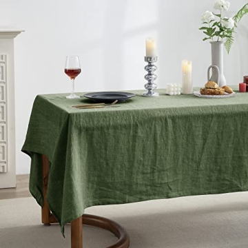 EVERLY 100% Pure Linen Rectangle Tablecloths 60x108Inches for Dining,Buffet Parties,Picnic,Events,Weddings and Restaurants,Decorative Halloween,Thanksgiving Machine Washable Tablecloths-Green