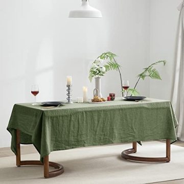 EVERLY 100% Pure Linen Rectangle Tablecloths 60x108Inches for Dining,Buffet Parties,Picnic,Events,Weddings and Restaurants,Decorative Halloween,Thanksgiving Machine Washable Tablecloths-Green