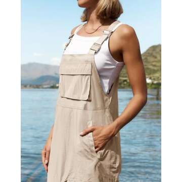 ZESICA Women's Sleeveless Overalls Jumpsuit Casual Loose Adjustable Straps Bib Long Pant Jumpsuits with Pockets,Apricot,Medium