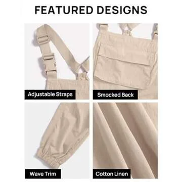ZESICA Women's Sleeveless Overalls Jumpsuit Casual Loose Adjustable Straps Bib Long Pant Jumpsuits with Pockets,Apricot,Medium