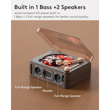 CARONSORT CD Player with Bluetooth Speakers - Retro Portable Home Music Player