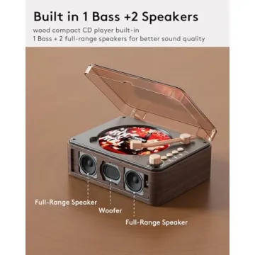 CARONSORT CD Player with Bluetooth Speakers - Retro Portable Home Music Player