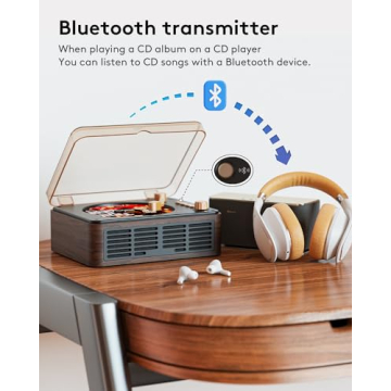 CARONSORT Bluetooth CD Player with Remote - Retro Wood Speaker