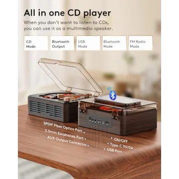 CARONSORT Bluetooth CD Player with Remote - Retro Wood Speaker