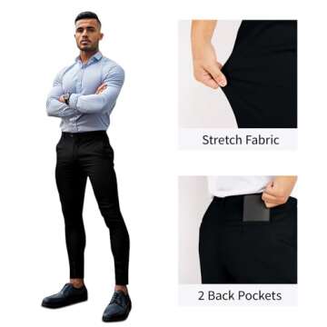 GINGTTO Black Dress Pants for Men Slim Fit Stretch Chinos for Men Fashion(34W32L,Black Plain)