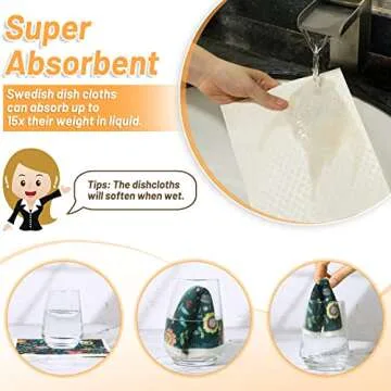 Lucomb 8 Pack Swedish Dishcloths for Kitchen, Reusable Soft Kitchen Towels Dish Cloths Set Absorbent Sponge Cleaning Washable Quick Drying Bar Hand Washing (Birds Flowers)