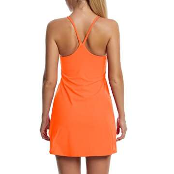 Women's Tennis Dress, Workout Golf Dress Built-in with Bra & Shorts Pocket Sleeveless Athletic Dresses Orange