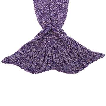 AmyHomie Mermaid Tail Blanket, Little Mermaid Blanket Soft Crochet All Seasons Sleeping Blanket for Kids, Mermaid Gift for Girls(Purple,Kids)