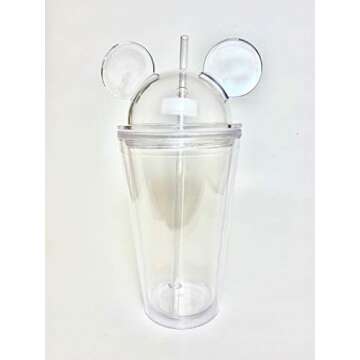 Mickey Ears 3D Acrylic Clear Tumbler for Kids with Straw 16 oz