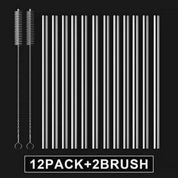 HeykirHome 12-Pack Reusable Glass Straw,Size 8''x10 MM,Including12 Straight with 2 Cleaning Brush- Perfect For Smoothies, Tea, Juice