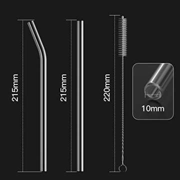 HeykirHome 12-Pack Reusable Glass Straw,Size 8''x10 MM,Including12 Straight with 2 Cleaning Brush- Perfect For Smoothies, Tea, Juice