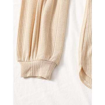 MakeMeChic Women's Solid Long Sleeve Crop Top & Drawstring Waist Shorts 2 Piece Set Apricot S