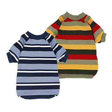 Fitwarm 2-Pack 100% Cotton Striped Dog Shirt for Pet Clothes Puppy T-Shirts Cat Tee Breathable Strechy Green Blue Medium