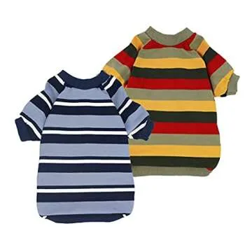 Fitwarm 2-Pack 100% Cotton Striped Dog Shirt for Pet Clothes Puppy T-Shirts Cat Tee Breathable Strechy Green Blue Medium