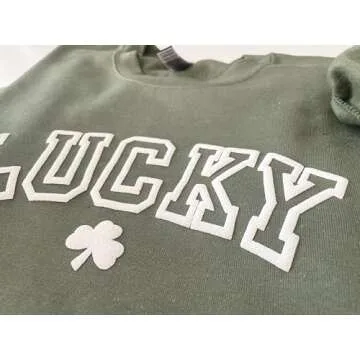 Up2ournecksinfabric Lucky Sweatshirt - Womens St Patricks Day Shirt - Shamrock Sweatshirt - Embossed Puff - St Patrick's Day Sweater