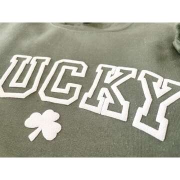 Up2ournecksinfabric Lucky Sweatshirt - Womens St Patricks Day Shirt - Shamrock Sweatshirt - Embossed Puff - St Patrick's Day Sweater