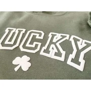 Up2ournecksinfabric Lucky Sweatshirt - Womens St Patricks Day Shirt - Shamrock Sweatshirt - Embossed Puff - St Patrick's Day Sweater