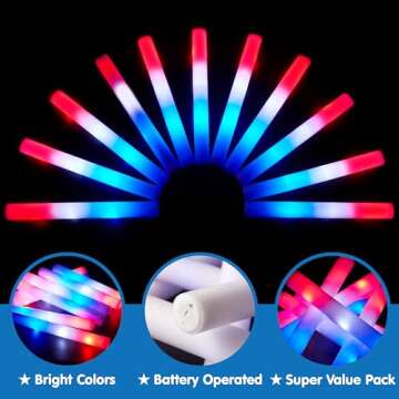 JOYIN 18 Pcs July 4th Foam Glow Sticks, Red White Blue Patriotic LED Sticks with 3Modes Flashing for Kids Adults, Glow in The Dark Party Favor Supplies for Independence Day Parade, Concerts, Carnivals