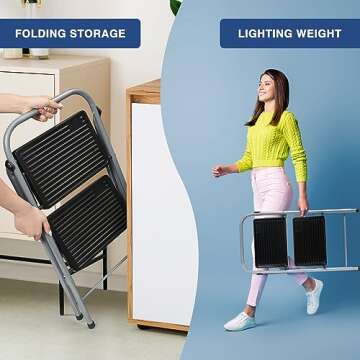 Delxo 2 Step Stool Folding Ladder - Sturdy & Portable