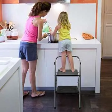 Delxo 2 Step Stool Folding Ladder - Sturdy & Portable