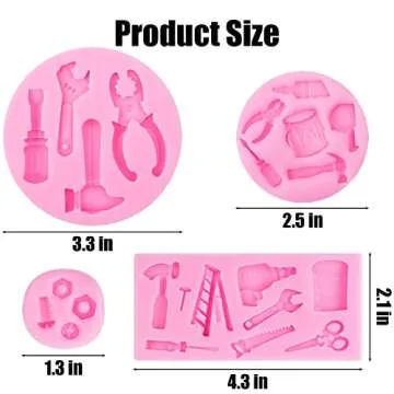 Hand Tools Silicone Molds 4 Pcs, Mini Construction Tools Chocolate Fondant Molds for Cupcake Toppers...