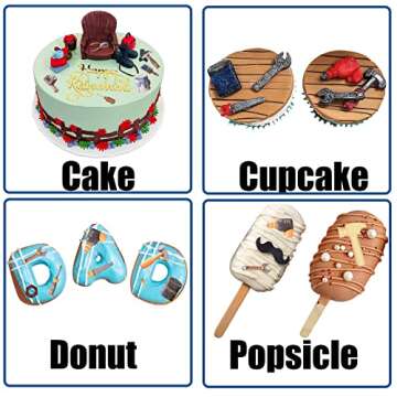 Hand Tools Silicone Molds 4 Pcs, Mini Construction Tools Chocolate Fondant Molds for Cupcake Toppers Mini Cake Decorating Candy Polymer Clay Resin Crafts Cake Mold for Birthday Party