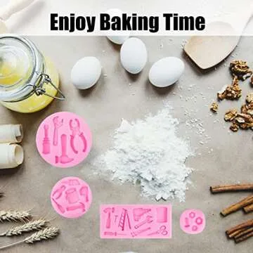 Hand Tools Silicone Molds 4 Pcs, Mini Construction Tools Chocolate Fondant Molds for Cupcake Toppers Mini Cake Decorating Candy Polymer Clay Resin Crafts Cake Mold for Birthday Party