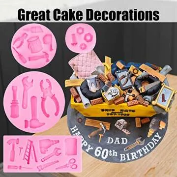 Hand Tools Silicone Molds 4 Pcs, Mini Construction Tools Chocolate Fondant Molds for Cupcake Toppers Mini Cake Decorating Candy Polymer Clay Resin Crafts Cake Mold for Birthday Party