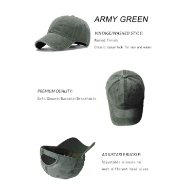 Unisex Vintage Washed Baseball Cap in Army Green