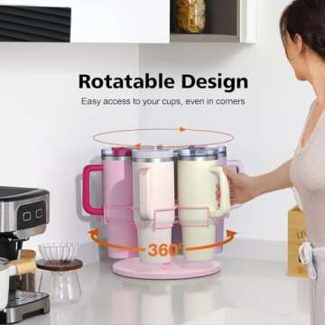Water Bottle Organizer for Stanley 40 oz Tumbler with Handle, Rotatable Stanley Cup Organizer Holder, Patented Product, Kitchen Organizers and Storage for Stanley Cup Accessories, Pink