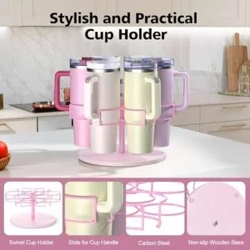 Water Bottle Organizer for Stanley 40 oz Tumbler with Handle, Rotatable Stanley Cup Organizer Holder, Patented Product, Kitchen Organizers and Storage for Stanley Cup Accessories, Pink