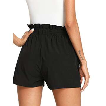 ROMWE Women's Casual Elastic Waist Bowknot Summer Shorts with Pockets Black M