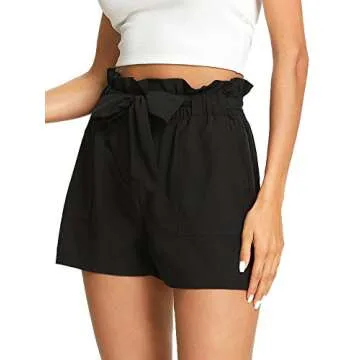 ROMWE Women's Casual Elastic Waist Bowknot Summer Shorts with Pockets Black M