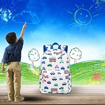 CAMTOP Kids Backpack Preschool Kindergarten Bookbag Toddler School Bag for Boys and Girls(Small Car White)