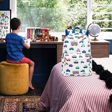 CAMTOP Kids Backpack Preschool Kindergarten Bookbag Toddler School Bag for Boys and Girls(Small Car White)