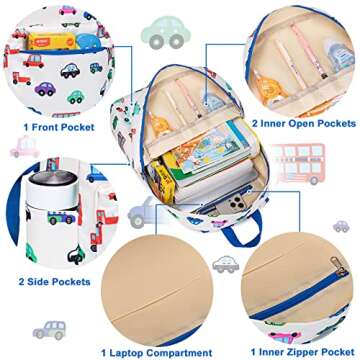 CAMTOP Kids Backpack Preschool Kindergarten Bookbag Toddler School Bag for Boys and Girls(Small Car White)